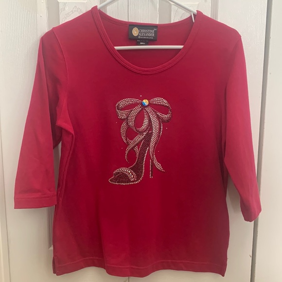 Christine Alexander Pink Women’s 3/4 Sleeve t shirt Swarovski crystals - Picture 1 of 5